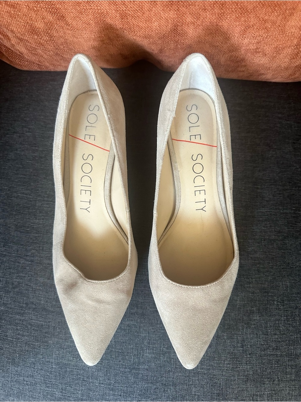 Sole Society Beige Pointed Toe Suede Pumps